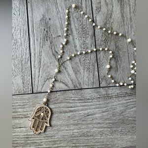 Cream Hamsa Long Necklace